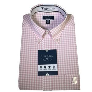 Club Room Men's Gingham Button-Down Shirt Rose Shadow Pink 16 32-33 $60